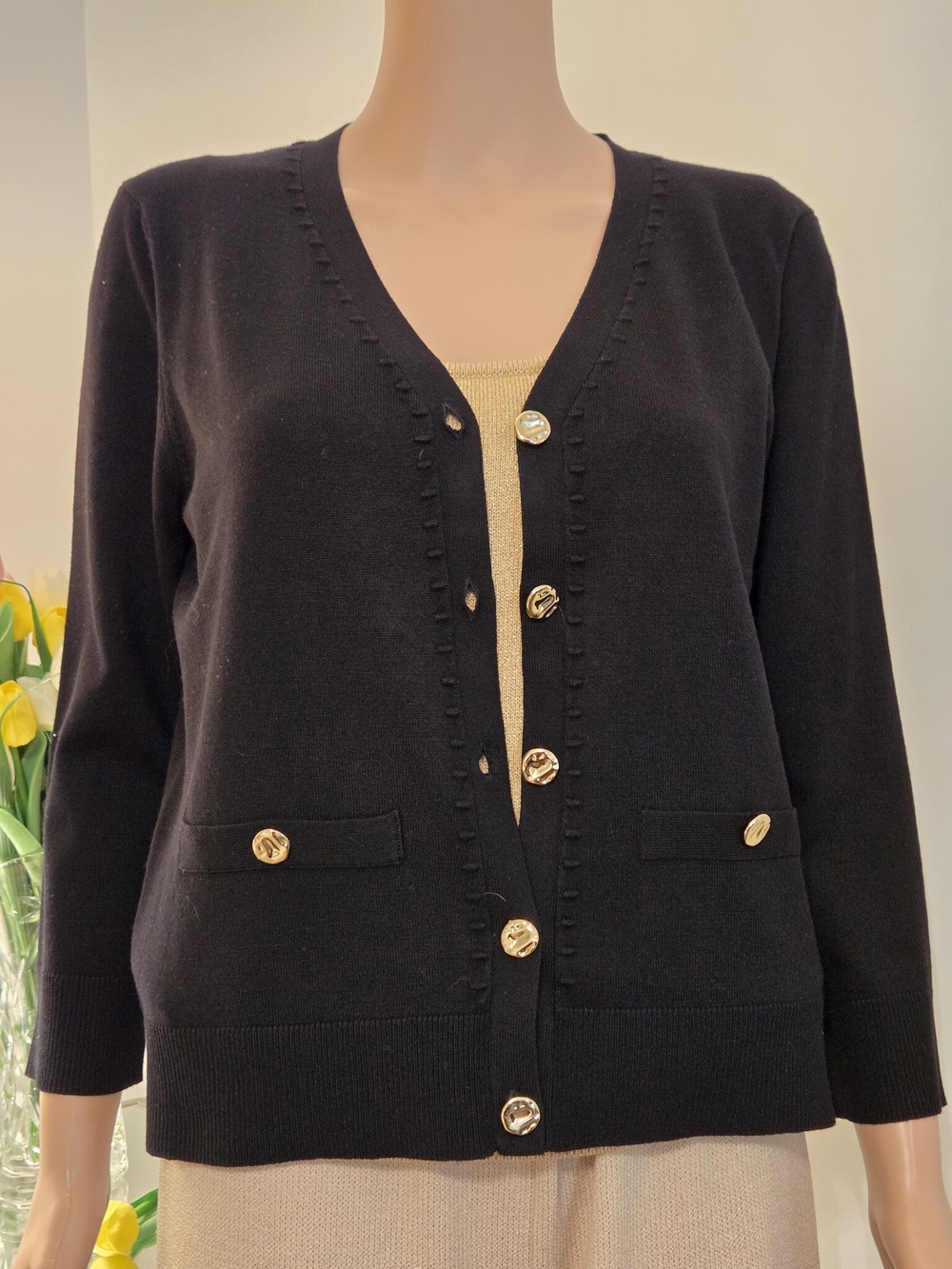 Melissa Paige Black Cardigan with Gold-Tone Buttons